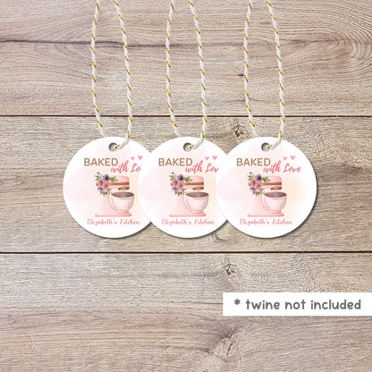 Personalized Baked with Love Gift Tags, Matte Finish, Customized Baked Goods Tags, Baking Tags, Small Business Bakery Packaging Tags