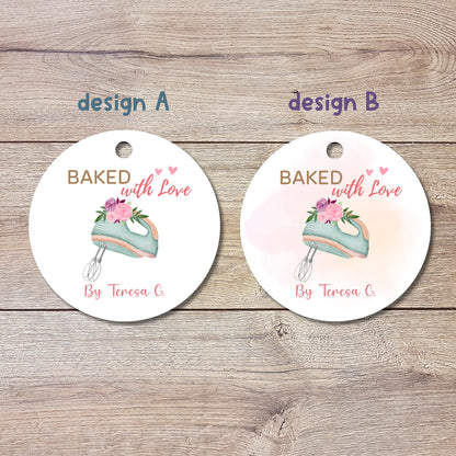 Personalized Baked with Love Gift Tags, Matte Finish, Customized Baked Goods Tags, Baking Tags, Small Business Bakery Packaging Tags