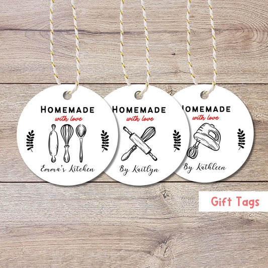 Personalized Homemade with Love Gift Tags, Matte Finish, Customized Baked Goods Tags, Baking Tags, Small Business Bakery Packaging Tags