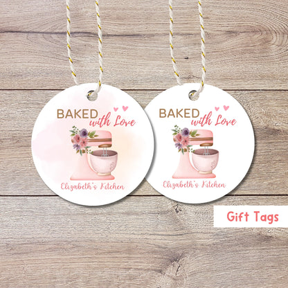 Personalized Baked with Love Gift Tags, Matte Finish, Customized Baked Goods Tags, Baking Tags, Small Business Bakery Packaging Tags