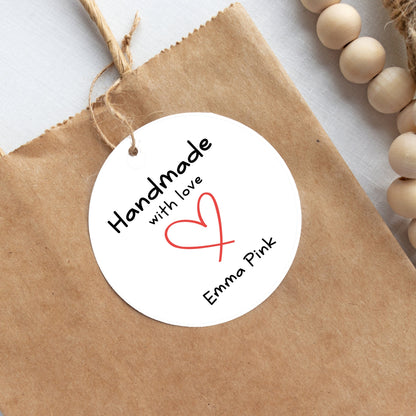 Personalized Handmade with Love Gift Tags, Matte Finish, Customized Baked Goods Tags, Baking Tags, Small Business Packaging, Party Favor Tag