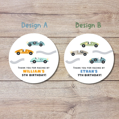 Personalized Race Car Theme Birthday Stickers, Goody Bag Party Favor Stickers, Custom Thank You Happy Birthday Label, Girls Boys Birthday