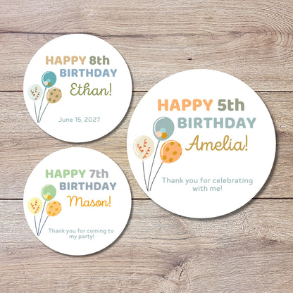 Personalized Happy Birthday Stickers, Goody Bag Stickers, Custom Kids Birthday Balloon Stickers, Birthday Stickers for All Ages