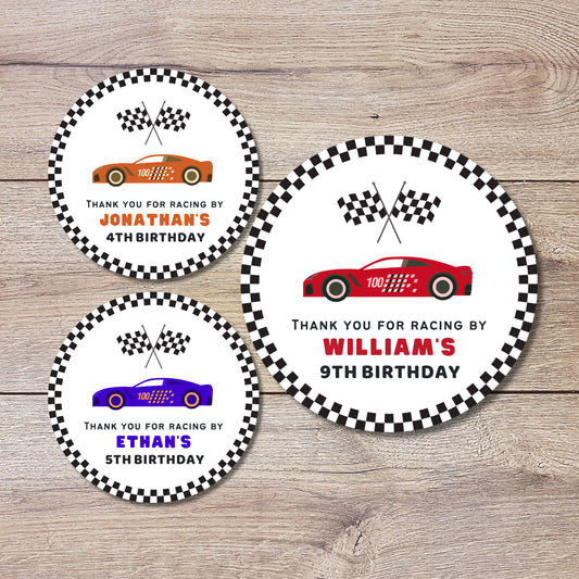 Personalized Race Car Theme Birthday Stickers, Goody Bag Party Favor Stickers, Custom Thank You Happy Birthday Label, Girls Boys Birthday