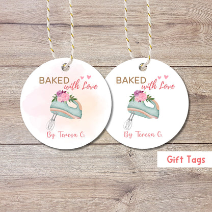 Personalized Baked with Love Gift Tags, Matte Finish, Customized Baked Goods Tags, Baking Tags, Small Business Bakery Packaging Tags