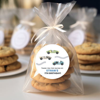 Personalized Race Car Theme Birthday Stickers, Goody Bag Party Favor Stickers, Custom Thank You Happy Birthday Label, Girls Boys Birthday
