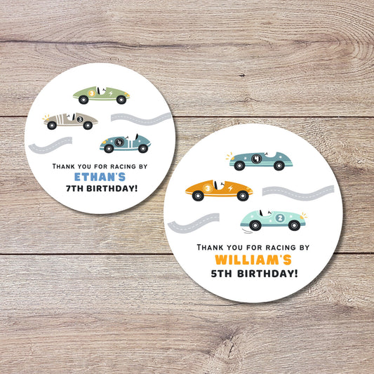 Personalized Race Car Theme Birthday Stickers, Goody Bag Party Favor Stickers, Custom Thank You Happy Birthday Label, Girls Boys Birthday