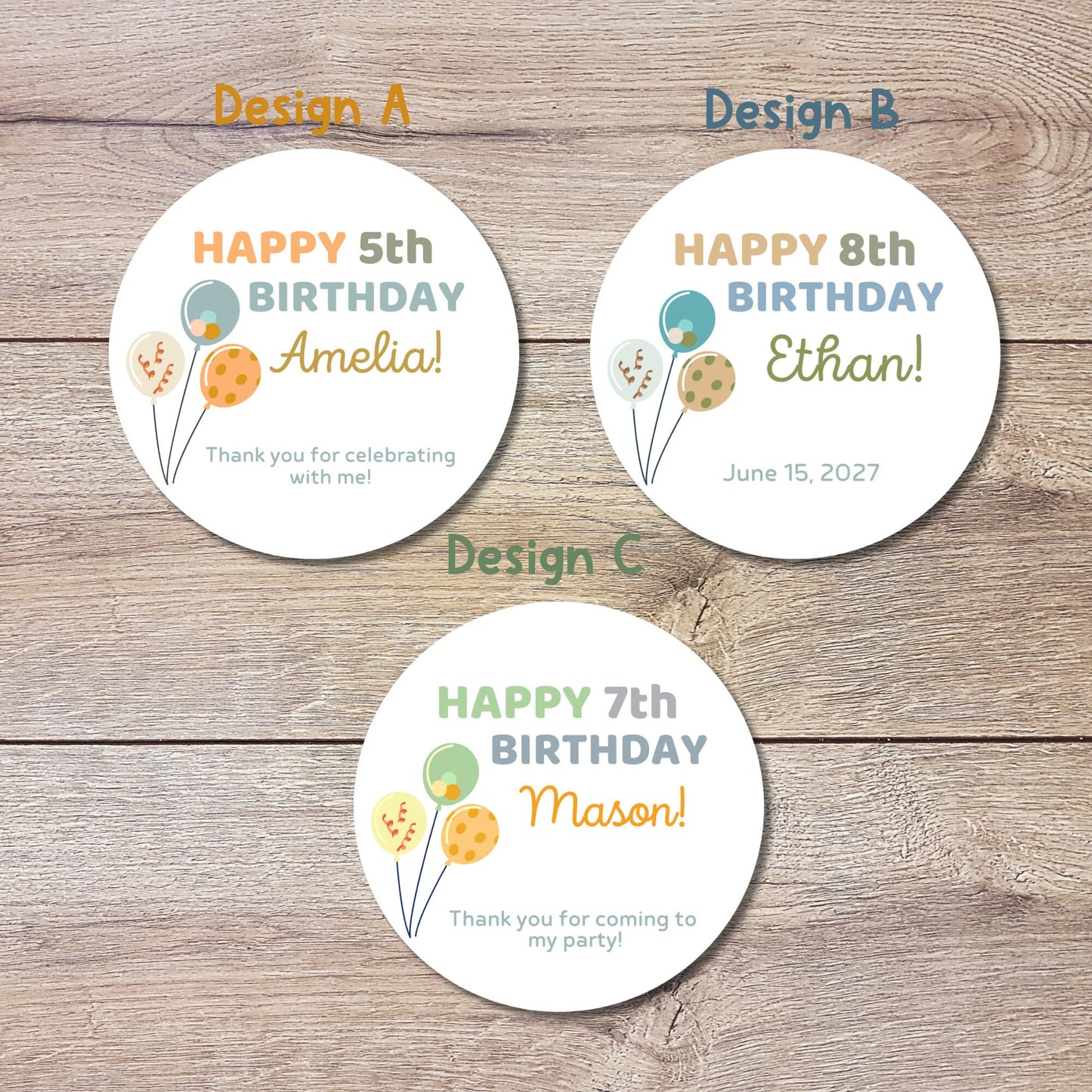 Personalized Happy Birthday Stickers, Goody Bag Stickers, Custom Kids Birthday Balloon Stickers, Birthday Stickers for All Ages