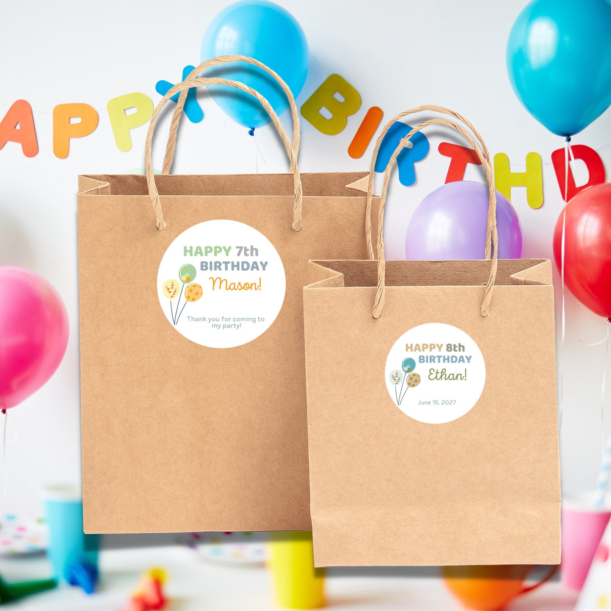 Personalized Happy Birthday Stickers, Goody Bag Stickers, Custom Kids Birthday Balloon Stickers, Birthday Stickers for All Ages