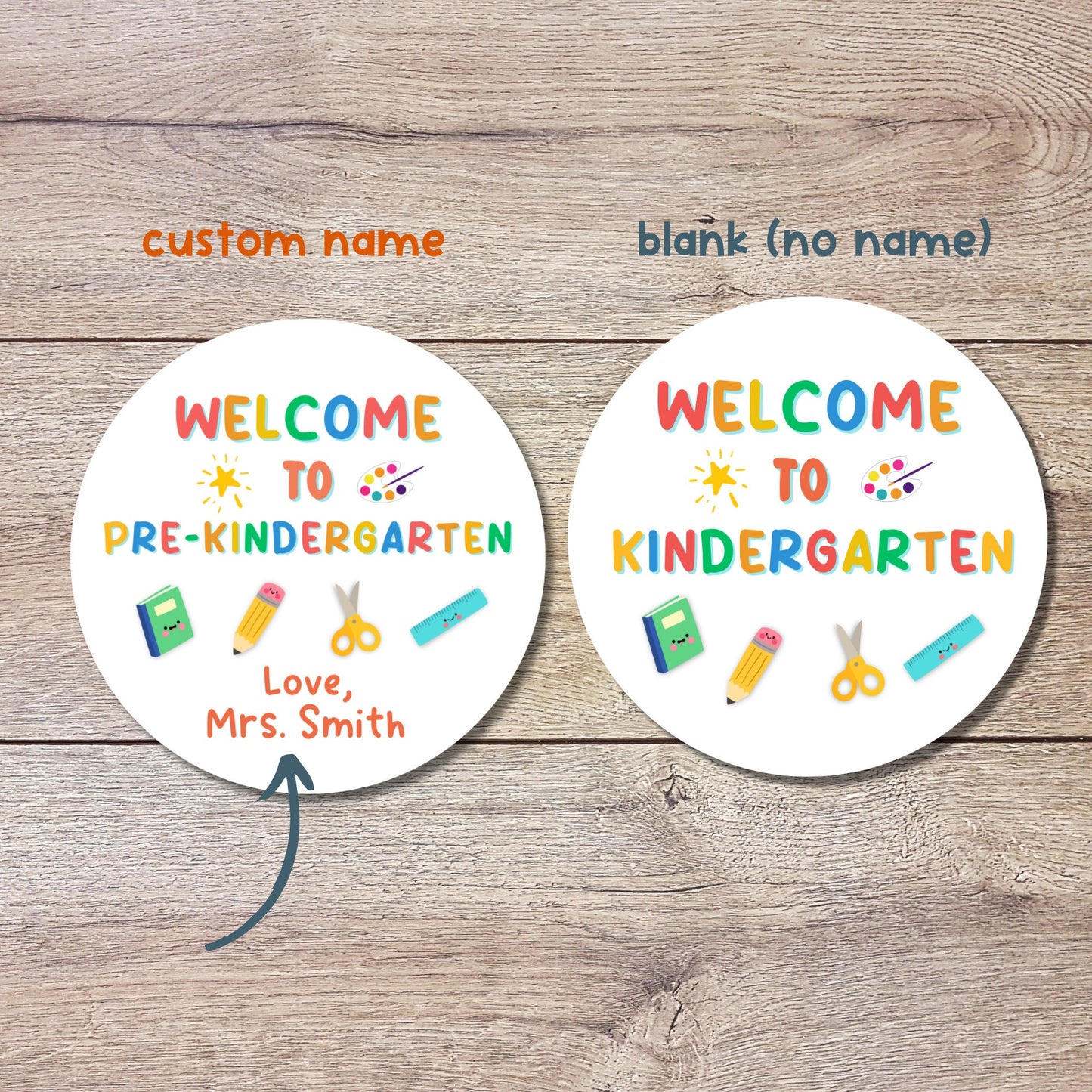 Personalized Back to School Stickers, Welcome to Kindergarten First Grade Any Grade Level Labels