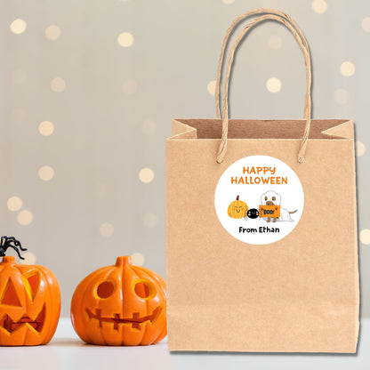 Personalized Halloween Ghost Stickers, Custom Halloween Goody Bag Label, Printed Kids Happy Halloween School Event Label, Halloween Sticker