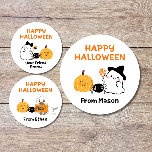 Personalized Halloween Ghost Stickers, Custom Halloween Goody Bag Label, Printed Kids Happy Halloween School Event Label, Halloween Sticker