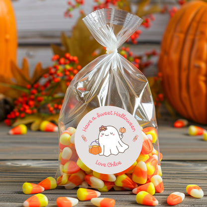 Personalized Have a Sweet Halloween Stickers, Custom Halloween Goody Bag Label, Printed Kids Happy Halloween School Event Label, Cute Ghost