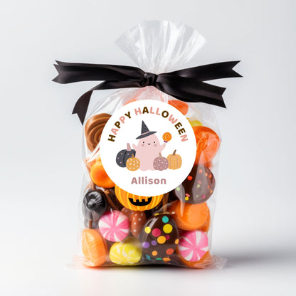 Personalized Halloween Ghost Stickers, Custom Halloween Goody Bag Label, Printed Kids Happy Halloween School Event Label, Holiday Gift Idea
