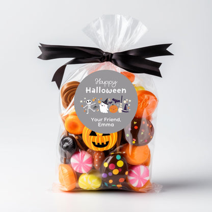 Personalized Halloween Ghost & Friends Stickers, Custom Halloween Goody Bag Label, Printed Kids Happy Halloween School Event Gift Label