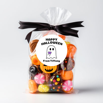 Personalized Halloween Ghost with Heart Stickers, Custom Halloween Goody Bag Label, Printed Kids Happy Halloween School Event Label