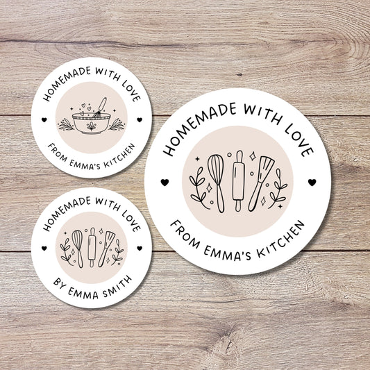 Personalized Homemade with Love Stickers, Customized Baked Goods Labels, Matte or Glossy Finish, Small Business Baking Packaging Labels