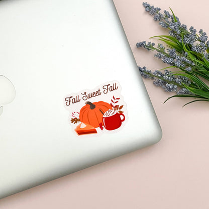 Fall Sweet Fall Vinyl Sticker, Glossy Finish, Autumn Fall Season Drinks Dessert Cozy Thanksgiving Pumpkin Fall Lover For Laptop Water Bottle