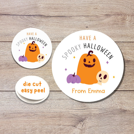 Personalized Halloween Stickers, Custom Spooky Pumpkin Halloween Goody Bag Labels