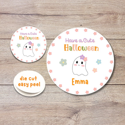 Personalized Cute Floral Ghost Halloween Party Favor Goody Bag Stickers
