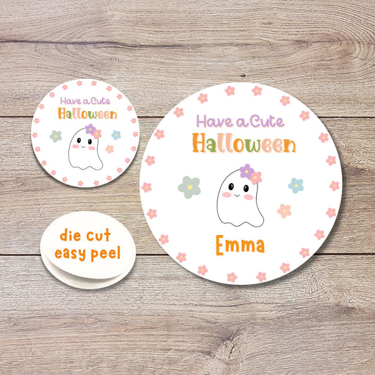 Personalized Cute Floral Ghost Halloween Party Favor Goody Bag Stickers