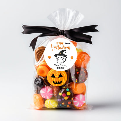 Personalized Halloween Cat Witch Stickers, Custom Halloween Goody Bag Label, Printed Kids Happy Halloween School Event Label, Gift Stickers