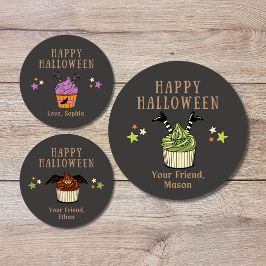 Personalized Halloween Cupcake Stickers, Custom Halloween Goody Bag Label, Printed Kids School Event Label, Halloween Baked Goods Sticker