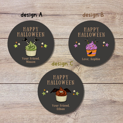 Personalized Halloween Cupcake Stickers, Custom Halloween Goody Bag Label, Printed Kids School Event Label, Halloween Baked Goods Sticker
