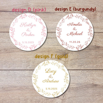 Personalized Floral Wreath Wedding Stickers, Custom Wedding Favor Labels, Wedding Invitation Envelope Seal, Custom Anniversary Party Favor