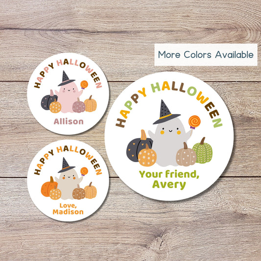 Personalized Halloween Ghost Stickers, Custom Halloween Goody Bag Label, Printed Kids Happy Halloween School Event Label, Holiday Gift Idea