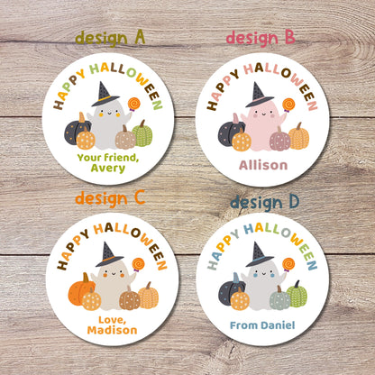 Personalized Halloween Ghost Stickers, Custom Halloween Goody Bag Label, Printed Kids Happy Halloween School Event Label, Holiday Gift Idea
