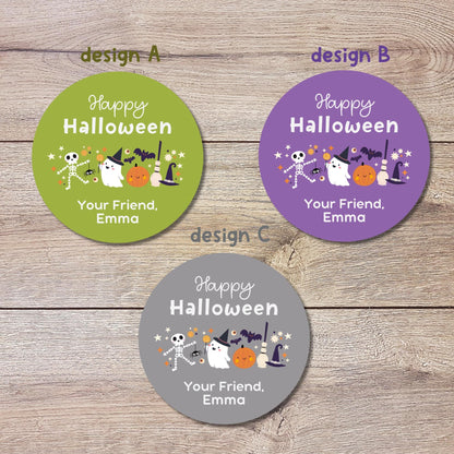 Personalized Halloween Ghost & Friends Stickers, Custom Halloween Goody Bag Label, Printed Kids Happy Halloween School Event Gift Label