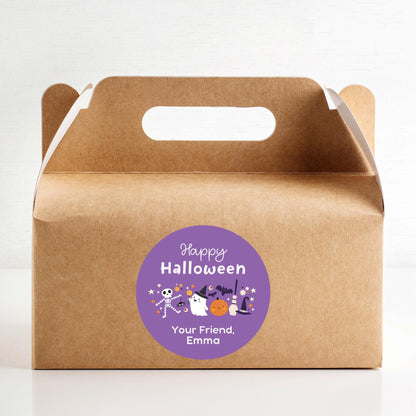 Personalized Halloween Ghost & Friends Stickers, Custom Halloween Goody Bag Label, Printed Kids Happy Halloween School Event Gift Label