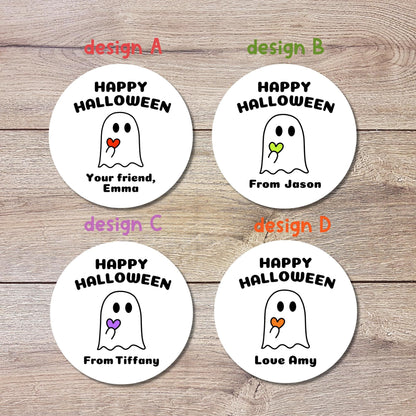 Personalized Halloween Ghost with Heart Stickers, Custom Halloween Goody Bag Label, Printed Kids Happy Halloween School Event Label