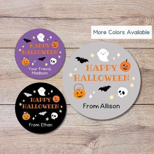 Personalized Halloween Stickers, Custom Halloween Goody Bag Label, Printed Kids Happy Halloween School Event Label, Baking Package Labels