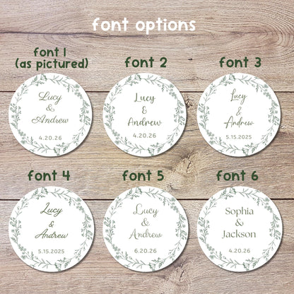 Personalized Floral Wreath Wedding Stickers, Custom Wedding Favor Labels, Wedding Invitation Envelope Seal, Custom Anniversary Party Favor
