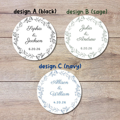 Personalized Floral Wreath Wedding Stickers, Custom Wedding Favor Labels, Wedding Invitation Envelope Seal, Custom Anniversary Party Favor