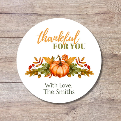 Personalized Thankful For You Stickers, Custom Happy Thanksgiving Label, Autumn Thank You Greetings Invitation Envelope Seal Gift Label
