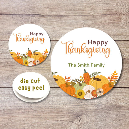 Personalized Happy Thanksgiving Stickers, Autumn Fall Thankful Greetings Invitation Envelope Seal, Custom Party Favor Label,Easy to Peel