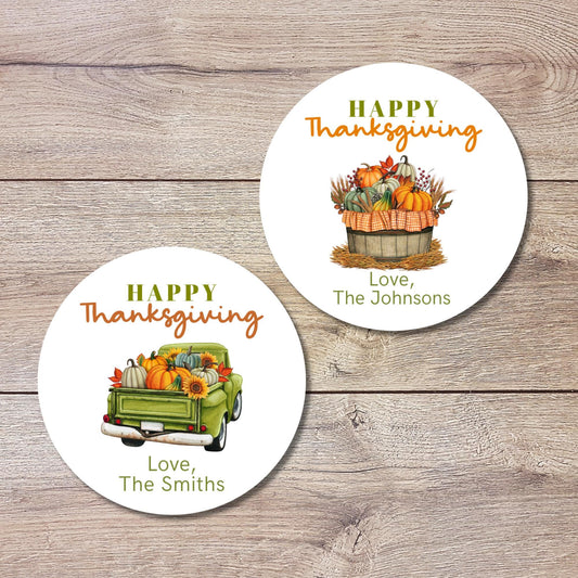 Personalized Thanksgiving Stickers, Custom Happy Turkey Day Label, Autumn Fall Thank You Greetings Invitation Envelope Seal Gift Basket