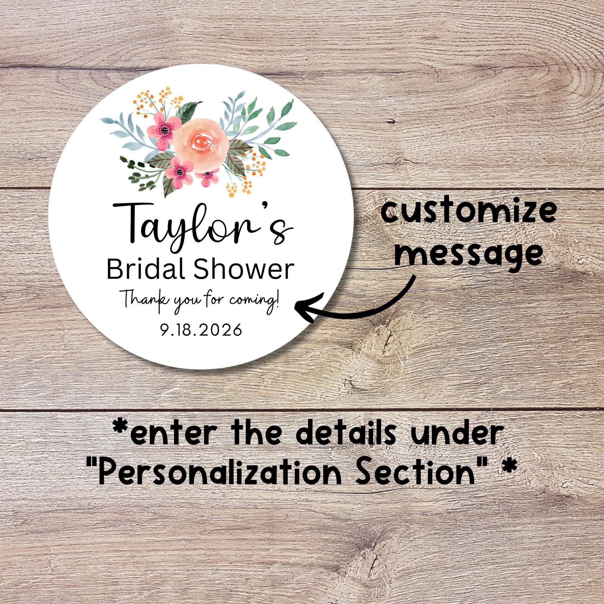 Floral Bridal Shower Favor Stickers, Custom Thank You Labels, Personalized Bridal Shower Bride-to-Be Party Favor Stickers