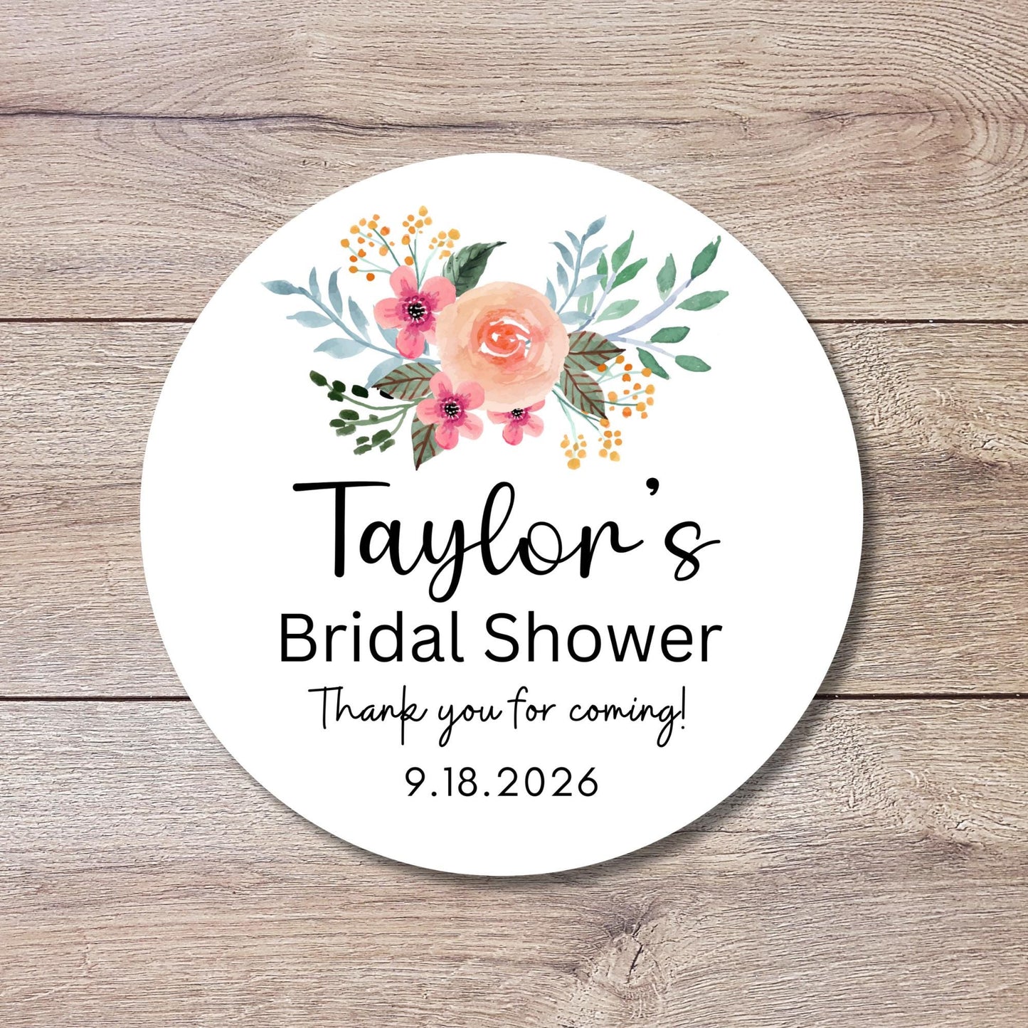 Floral Bridal Shower Favor Stickers, Custom Thank You Labels, Personalized Bridal Shower Bride-to-Be Party Favor Stickers