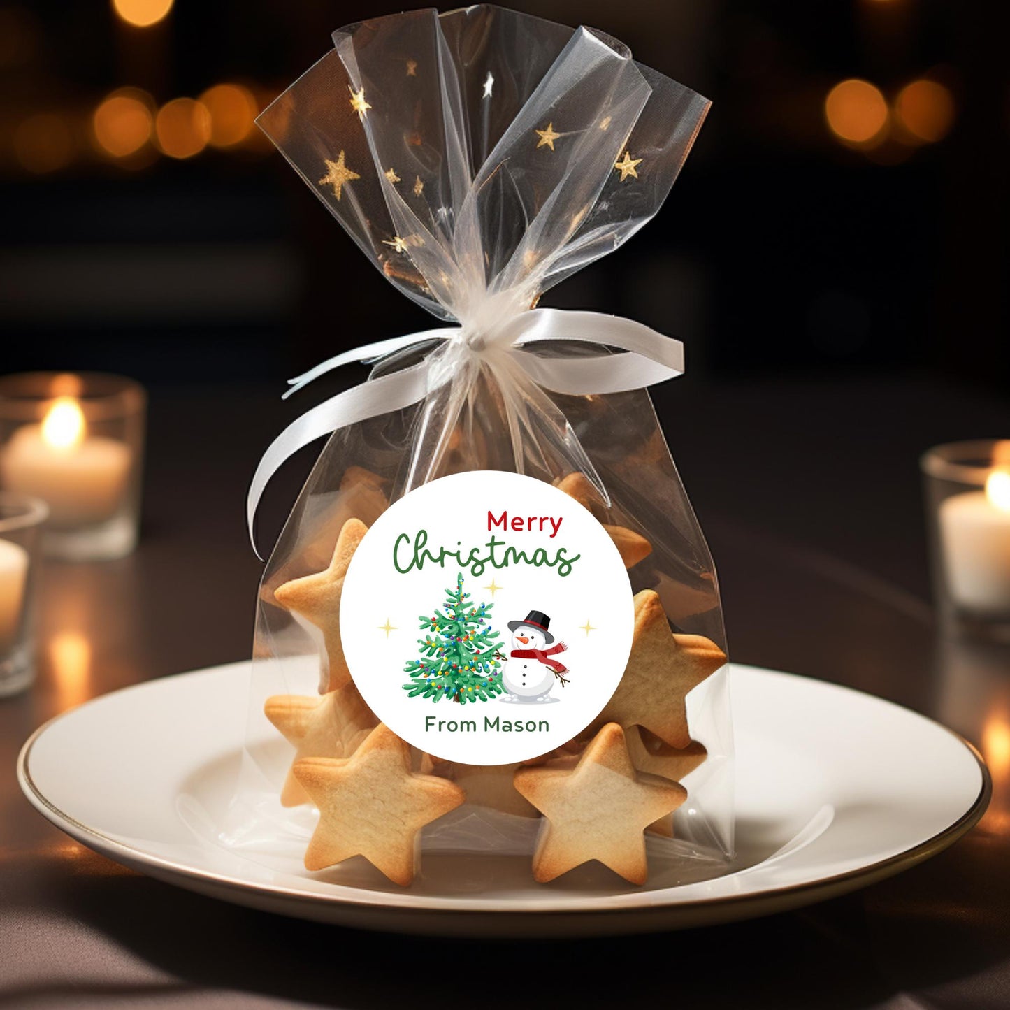 Personalized Snowman and Christmas Tree Stickers, Custom Happy Holidays Merry Christmas Labels, Gift Tags for Party Favors Baked Goods