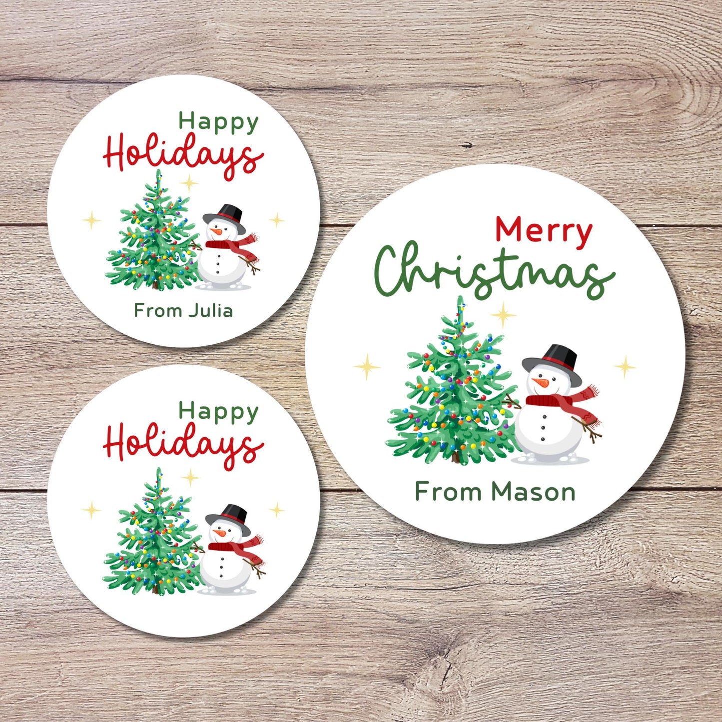 Personalized Snowman and Christmas Tree Stickers, Custom Happy Holidays Merry Christmas Labels, Gift Tags for Party Favors Baked Goods