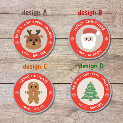 Personalized Merry Christmas Stickers, Custom Happy Holidays Santa Reindeer Design Labels, Party Favor Treat Bags Gift Tag Holiday Baking