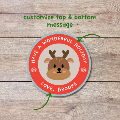 Personalized Merry Christmas Stickers, Custom Happy Holidays Santa Reindeer Design Labels, Party Favor Treat Bags Gift Tag Holiday Baking