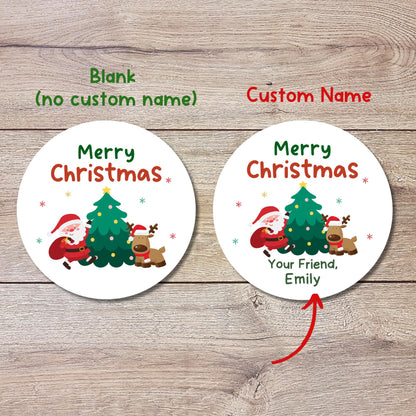 Personalized Christmas Santa & Reindeer Stickers, Custom Happy Holidays Design Labels, Holiday Baking Party Favor Treat Bags Gift Tag