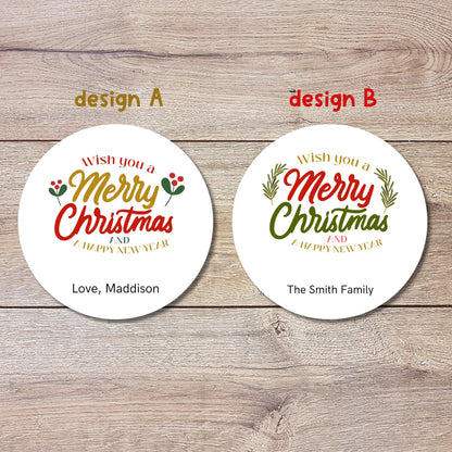 Personalized Merry Christmas Stickers, Custom Happy Holidays Design Labels, Holiday Baking Party Favor Treat Bags Gift Wrapping Tags