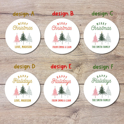 Personalized Christmas Tree Stickers, Custom Happy Holidays Merry Christmas Labels, Party Favor Gift Tags, Gift Boxes, Envelope Seals