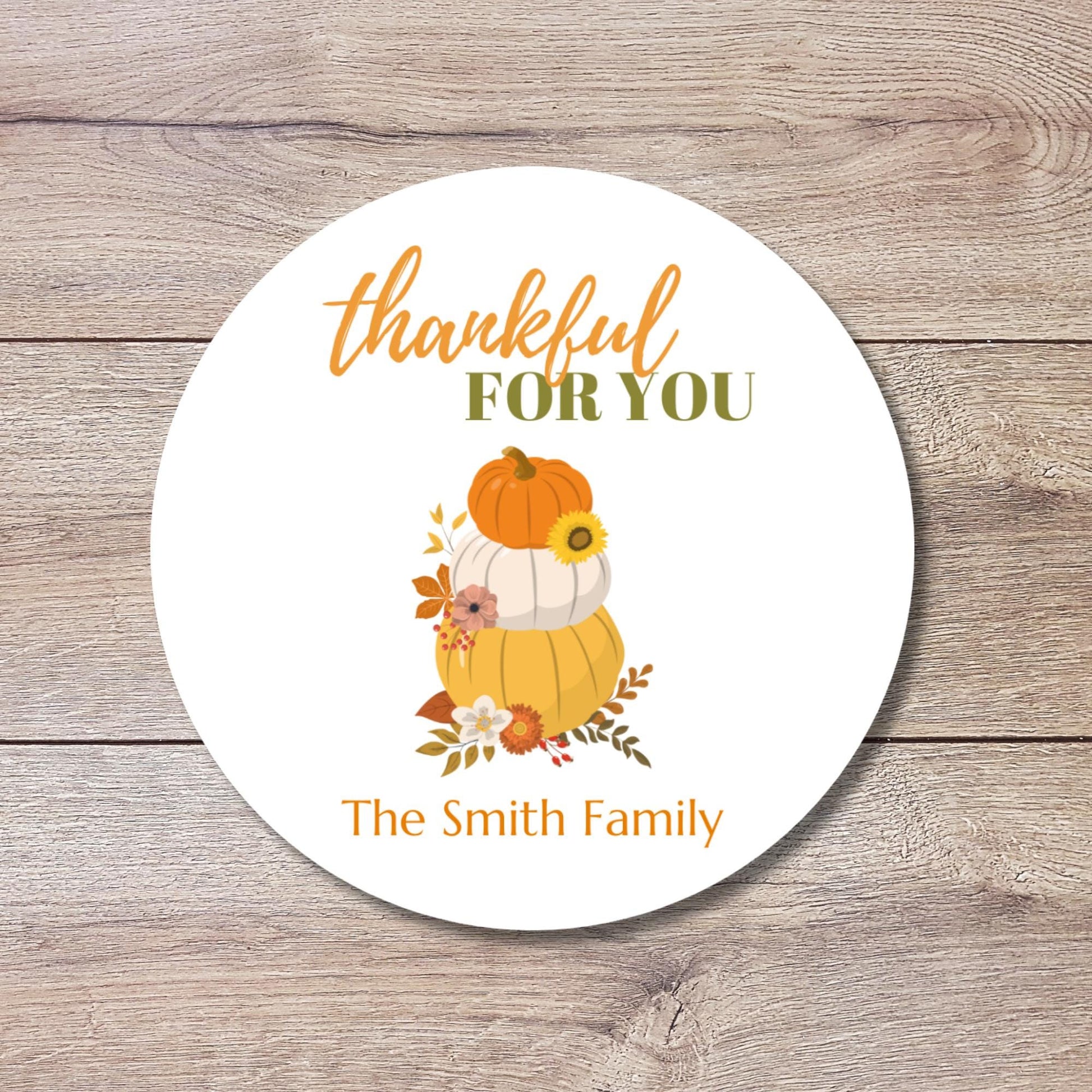 Personalized Thankful For You Pumpkins Stickers, Custom Happy Thanksgiving Label, Holiday Baked Goods, Baking Labels, Greeting Envelope Seal